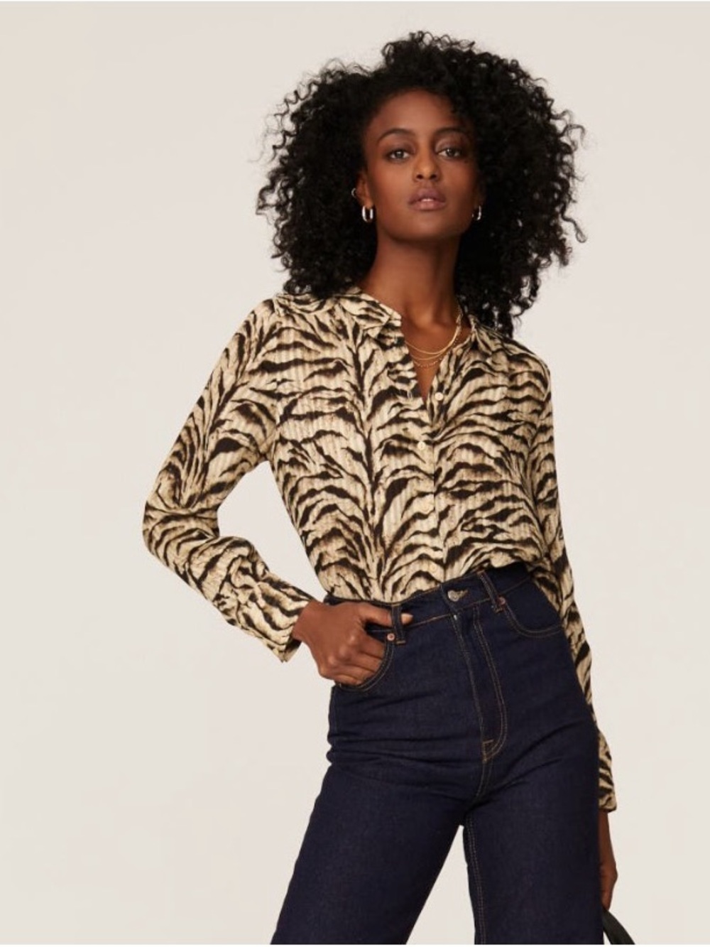 ba&sh~Isaac Zebra-Print Button-Front Blouse~Size XS~$260~